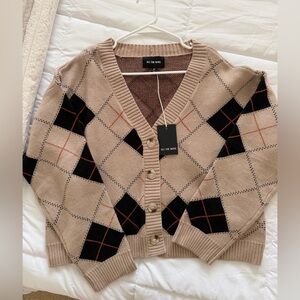 REVOLVE Argyle Cardigan Sweater - Tan and Black